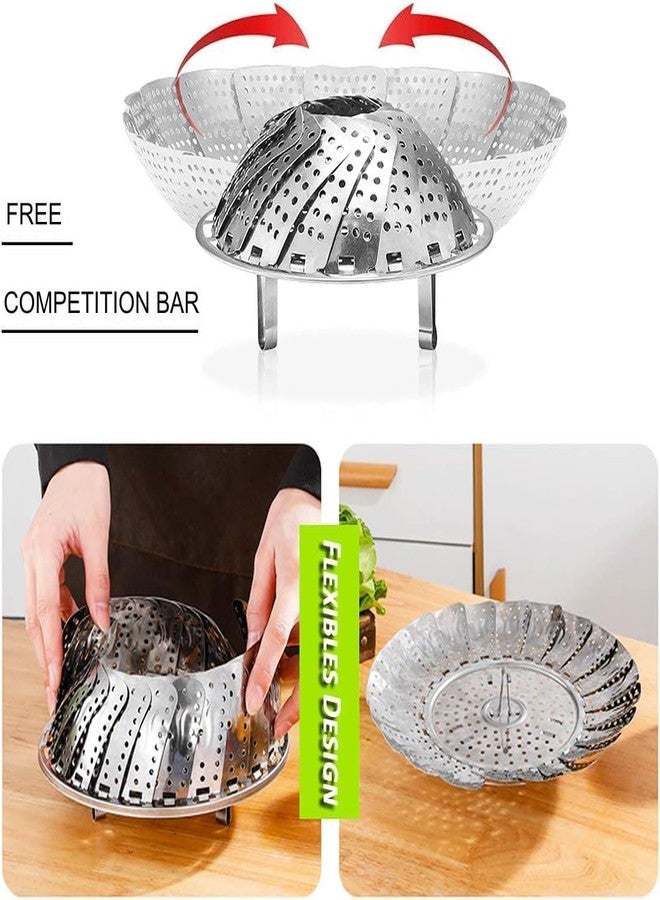 Estervig 30cm Multi-Purpose Vegetable Steamer Basket: Stainless Steel Foldable Steamer Cooking Tool for Boiled Eggs, Seafood, and Baby Food - Adjustable & Expandable Design - Image 3